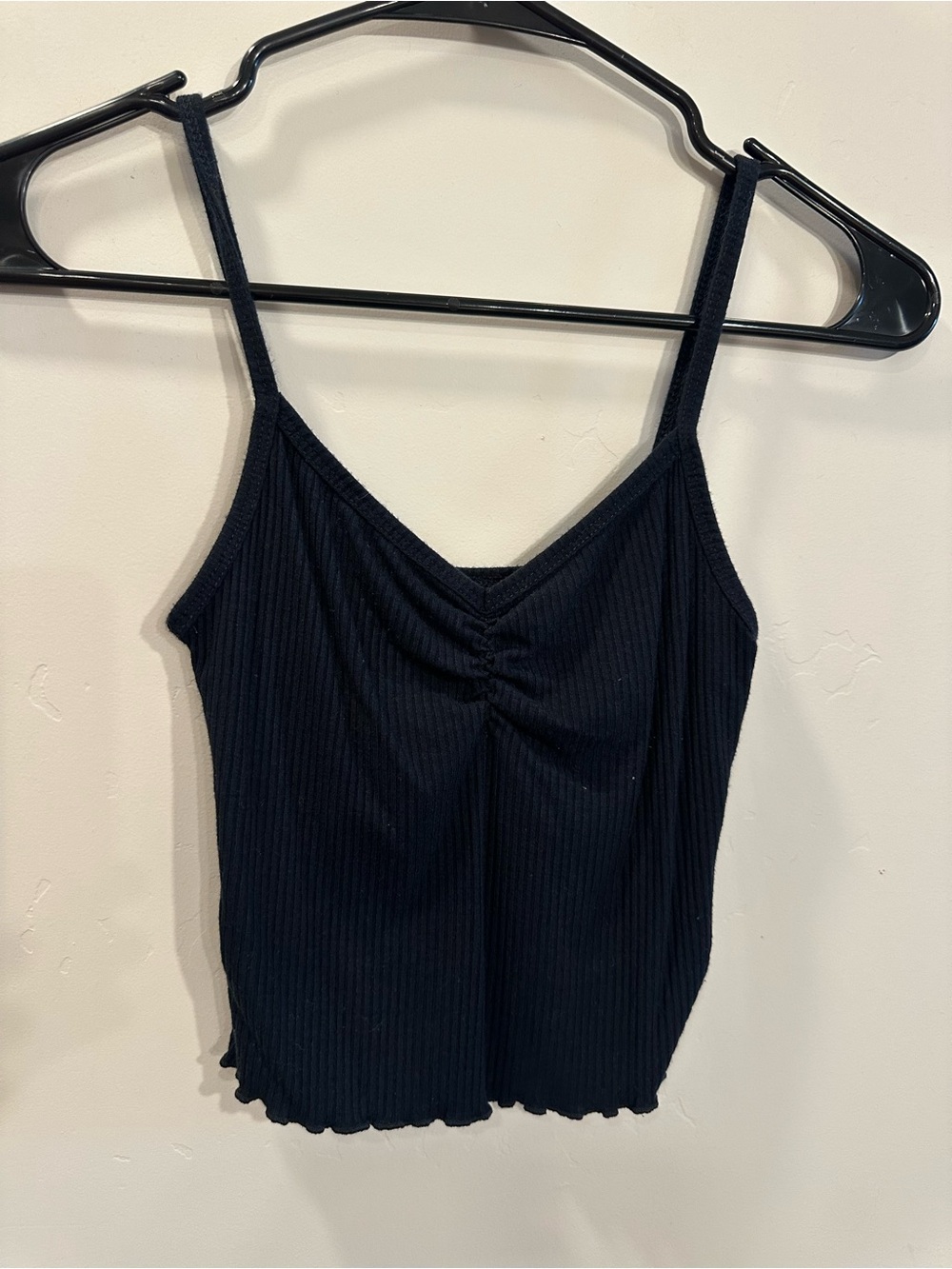 PacSun Black Ribbed V-Neck Cami with Shirred Front
